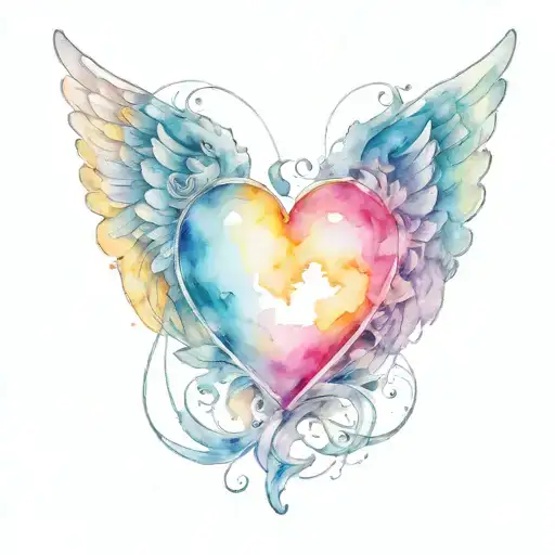 Heart With Halo And Angel Wings