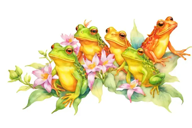 Floral Garden With Frogs