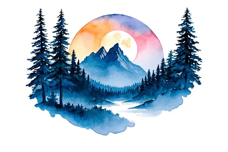 Mountian Forest With Moon Rising