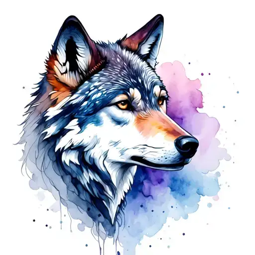 Wolf Head And Woman Face Looking At