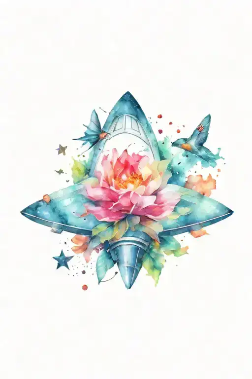 Floral Spaceship Flying Through A Galaxy