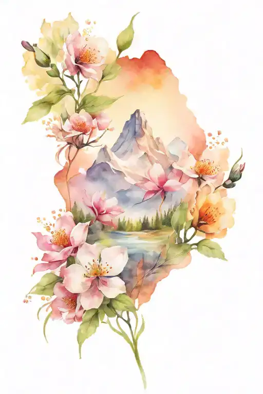 Flowers And Mountain Landscape