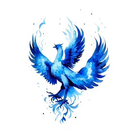Blue Phoenix Rising From Ashes