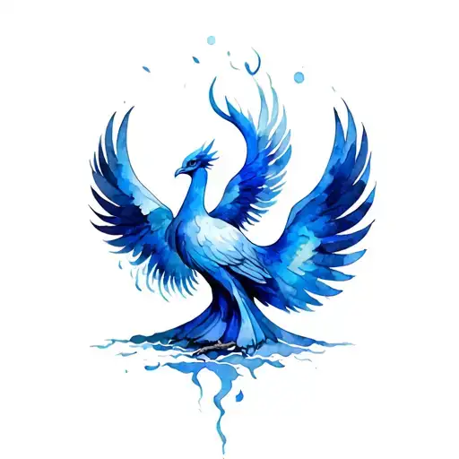 Blue Phoenix Wingsrising From Ashes Symbolizing Rebirth