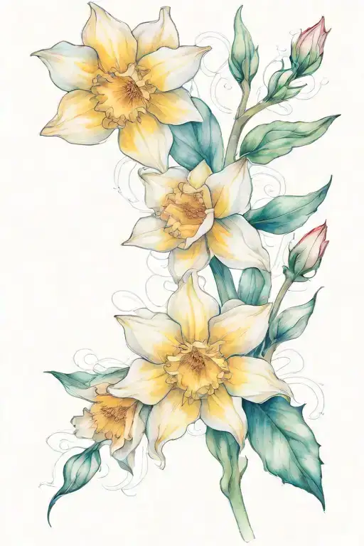 Flower Line Art Tattoo Daffodil And Rose Intertwined