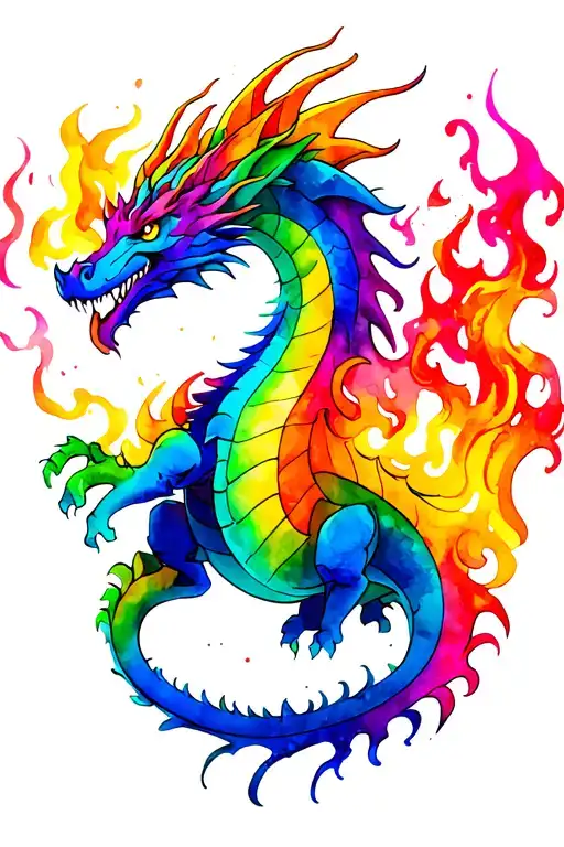Rainbow Dragon Breathing Fire