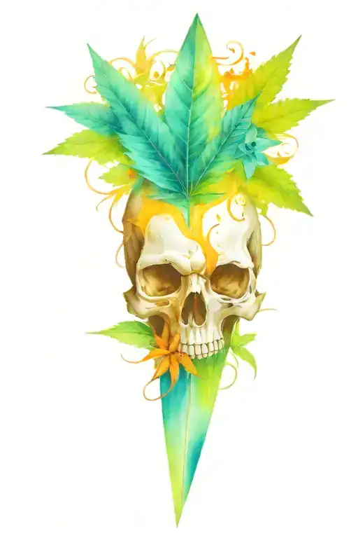 Surfboard Skull Cannabis Leaves