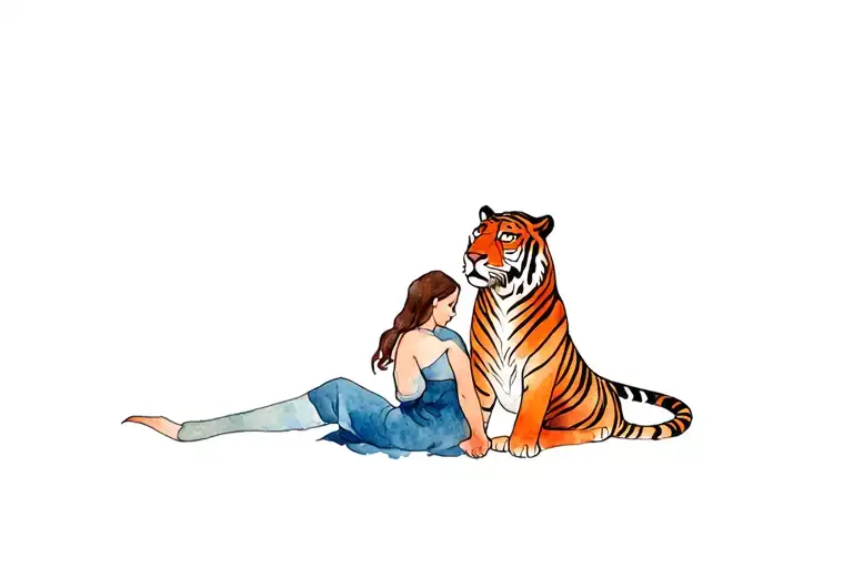 Tiger Sitting With A Woman