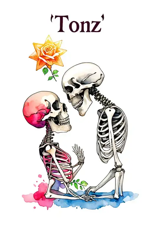 The Word 'Tonz' 2 Skeletons Kissing And Star Transforming Into A Rose