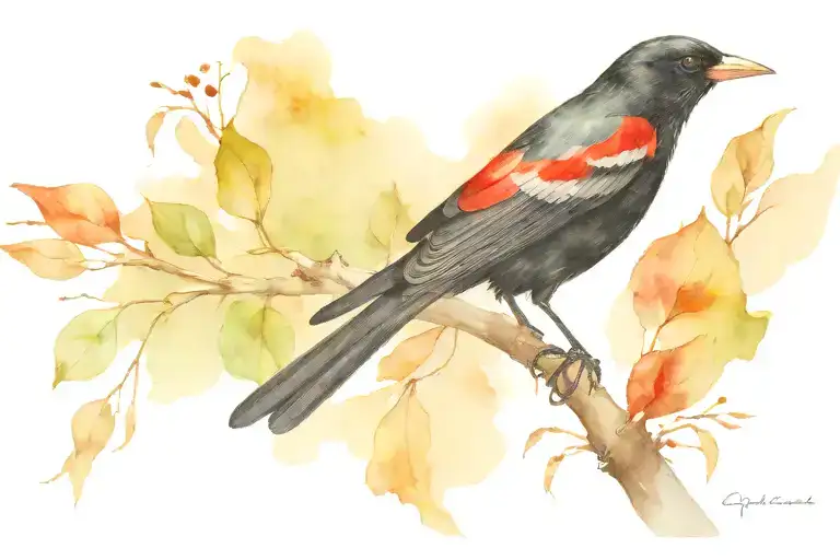 Red Winged Black Bird Perched