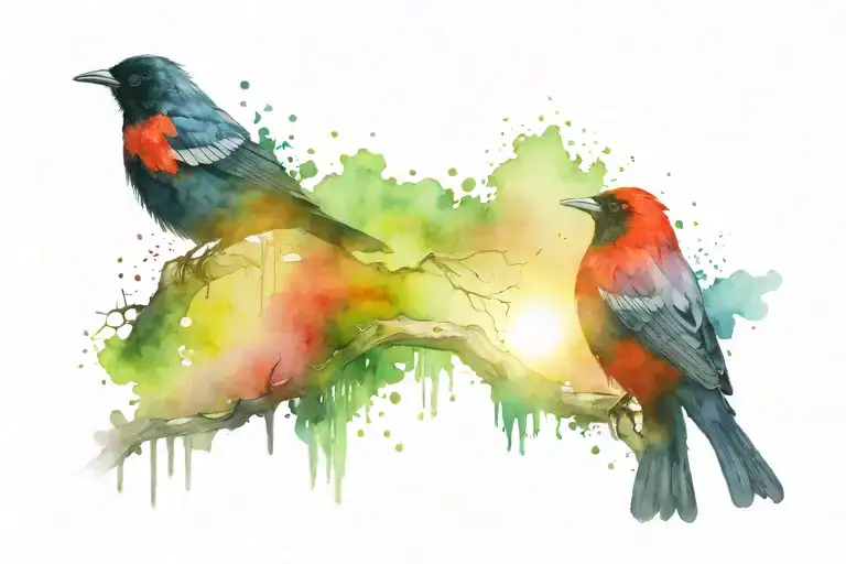 Red Winged Black Bird Perched Northern Lights Behind