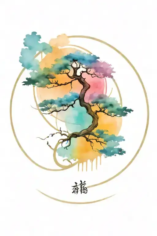 Enso Circle With Bonsai Tree
