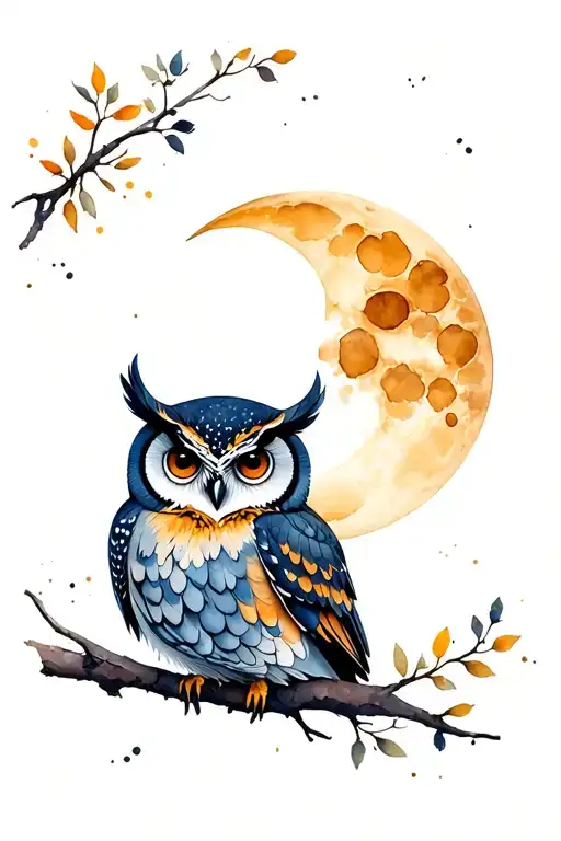 Owl Moon Tattoo Design