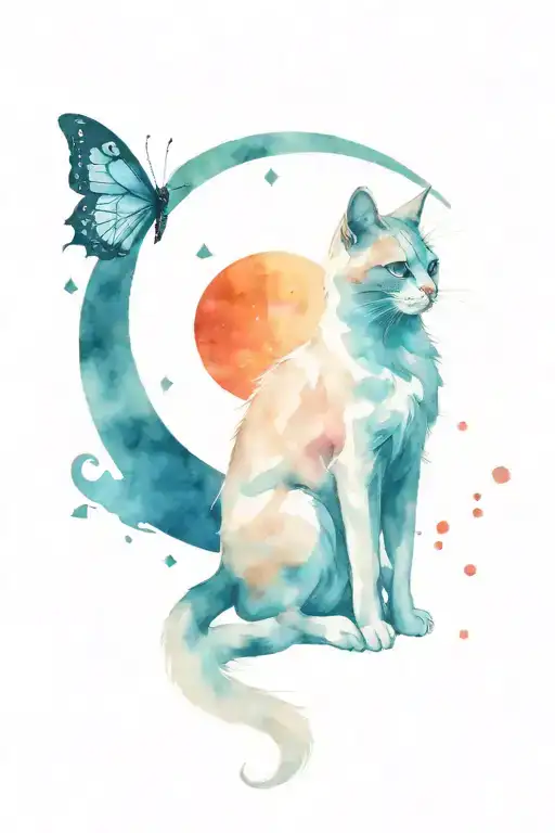 Cat With Butterfly And Moon