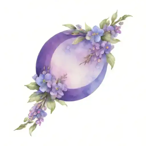 Purple Crescent Moon With Celtic With Heather Sprig And Forget Me Not