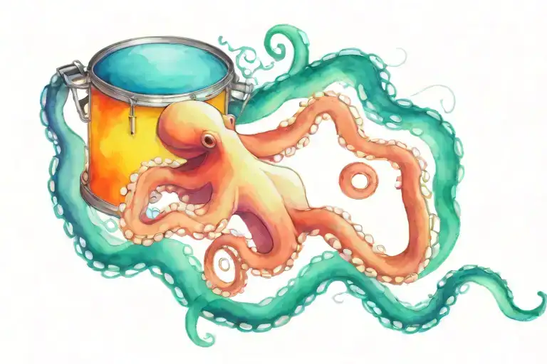Octopus Playng A Neon Drums