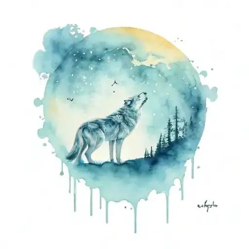 Wolf And Wolf Pup Howling At The Moon