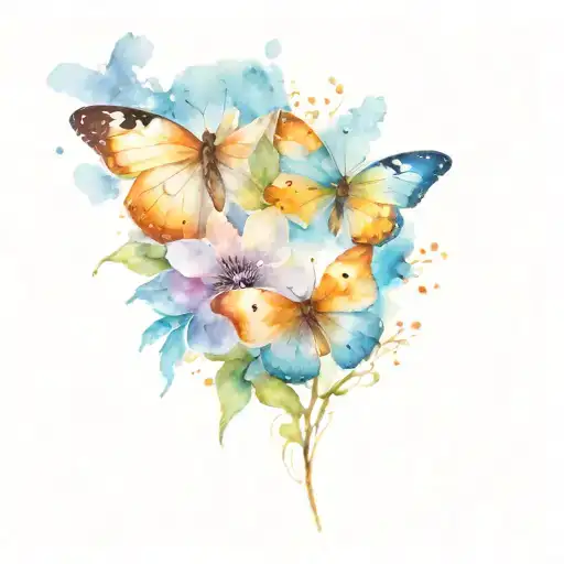 Plantes And Small Butterflies Blue Color