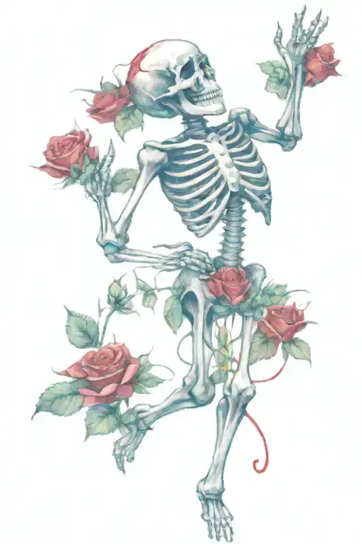 Dancing Skeleton And Red Roses