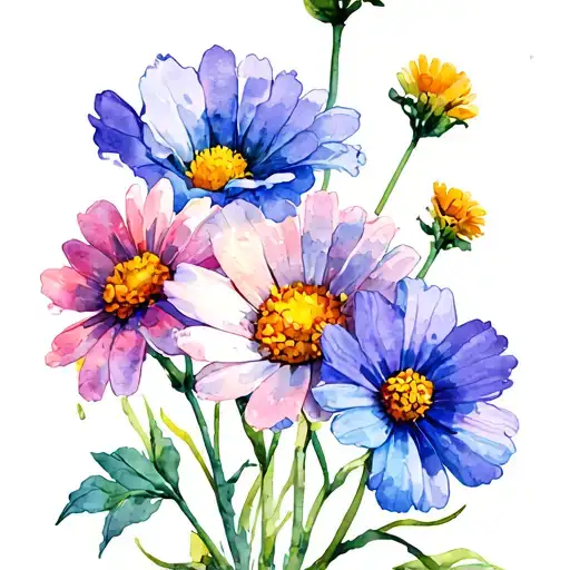 Daisy And Marigold Flower And Cosmos And Sweet Pea Flower