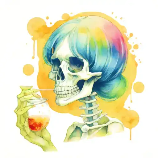 Pretty Colourful Skeleton With Tiny Bowl Of Rice
