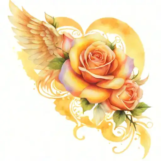 Roses With Heart-shaped Angel Wings