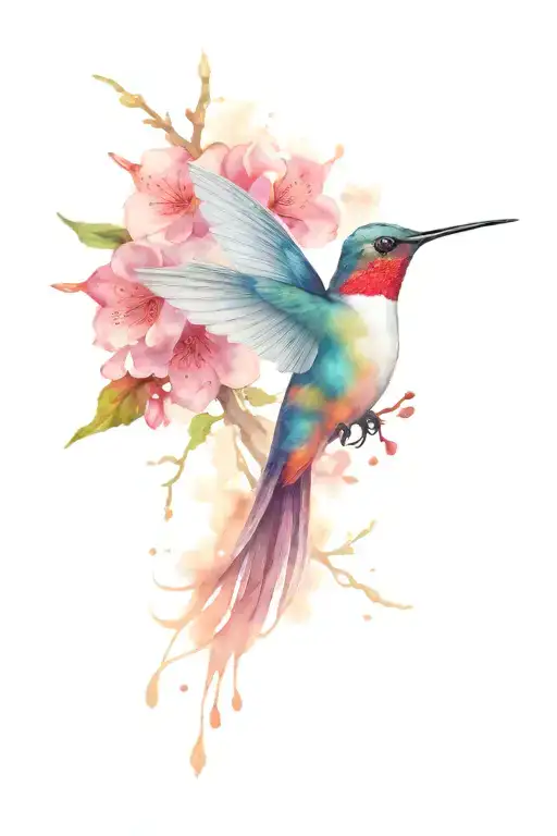 Hummingbird Fish Sakura Branches On