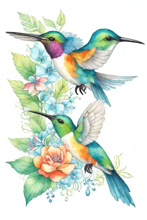 Hummingbird And Fish With Flowers