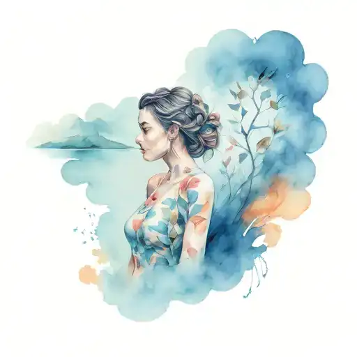 Girl And Around Fire Water Plants And Sky