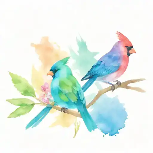 Lebanese Cedar In Rainbow Watercolor Cardinals Sitting