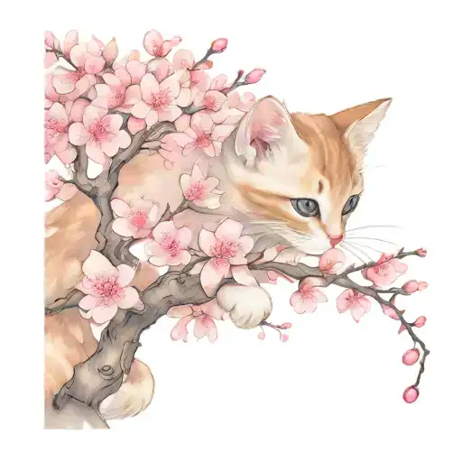 Cute Kitten Cherry Blossom Tree