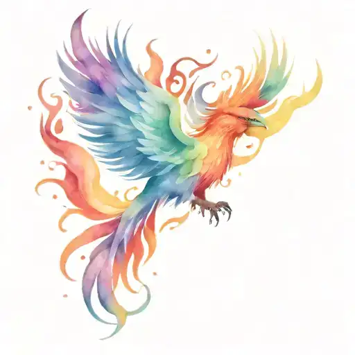 Watercolor Phoenix Rising From Flames