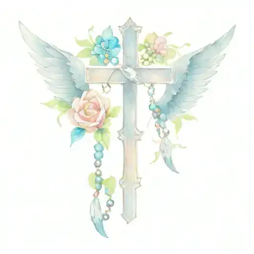 Cross Wings Flowers Rosary Beads