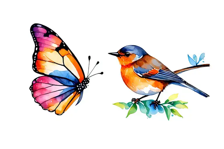 Colourful Robin And Butterfly