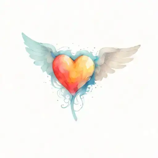 Heart With Angel Wings And Halo Symbolizing