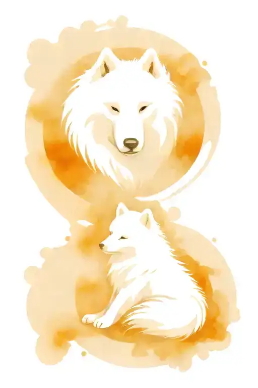Samoyed Dog As Ying Yang Symbol With Watercolour Background