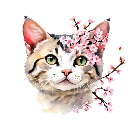 Cat With Cherry Blossom Tree