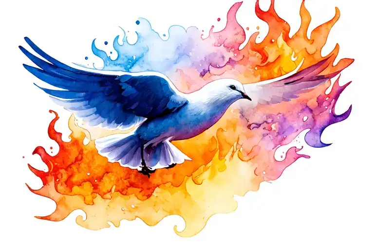 Dove Between Fire And Water Colour