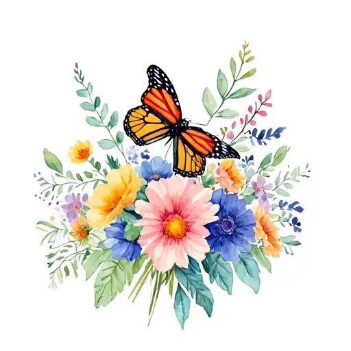 July And May Birth Flower Bouquet Tied Together With A Monarch Butterfly