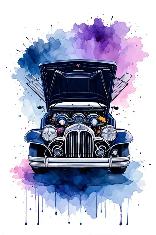 Front American Car Engine Design Incorporating Elements