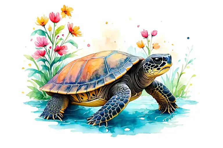 Sea Turtle And Alice In Wonderland