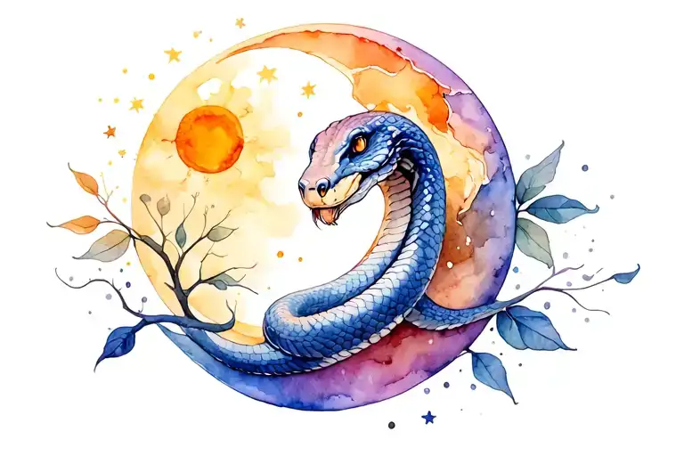Sun And Moon With Snake Wrapped