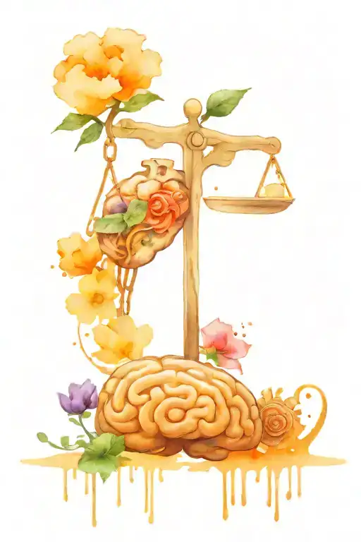 Brain And Heart With Flowers And Lawyer Symbol