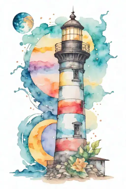 Light House With Moon Shining