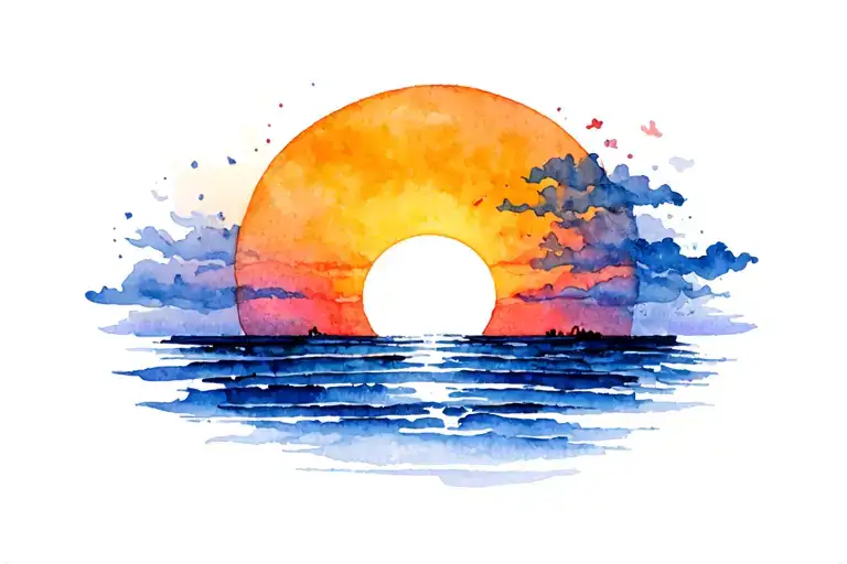 Sunrise And Sunset In One Tattoo Design Scene Left To Right