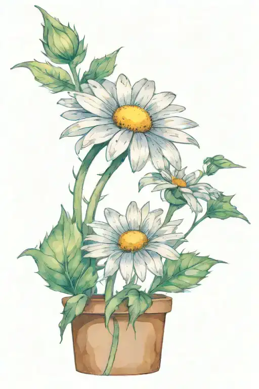 A Daisy Flower On An Elongated Stem In A Brown Pot That Smiles From The Marijuana Plant