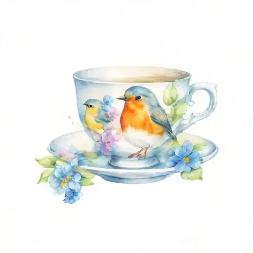 Teacup And Robin Bird