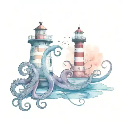 Geometric Octopus And Lighthouse