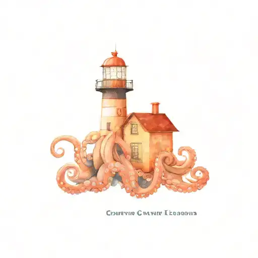 Geometric Octopus Wrapped Around Lighthouse