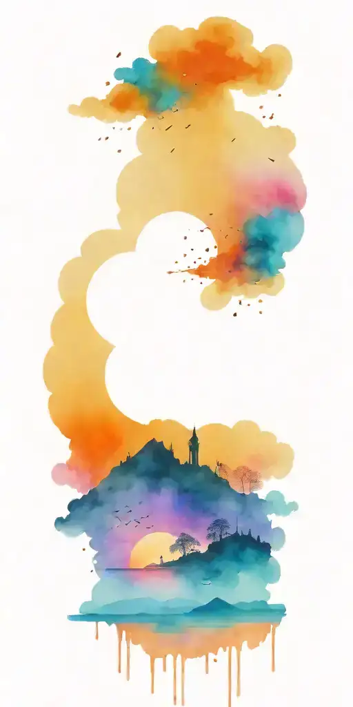 A Dark Landscape Silhouette With Water Over A Colorful Sunset Sky That Has A Galaxy Near The Top